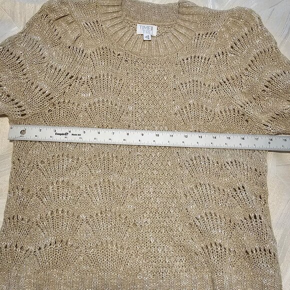 Women’s Time and Tru Beige w/ Silver Metallic Short Sleeve Sweater Top, Medium - Picture 4 of 7
